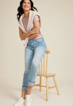 Maurices Straight Jeans|Ankle Jeans-Light High Rise Sparkle Cuff Straight Ankle Jean