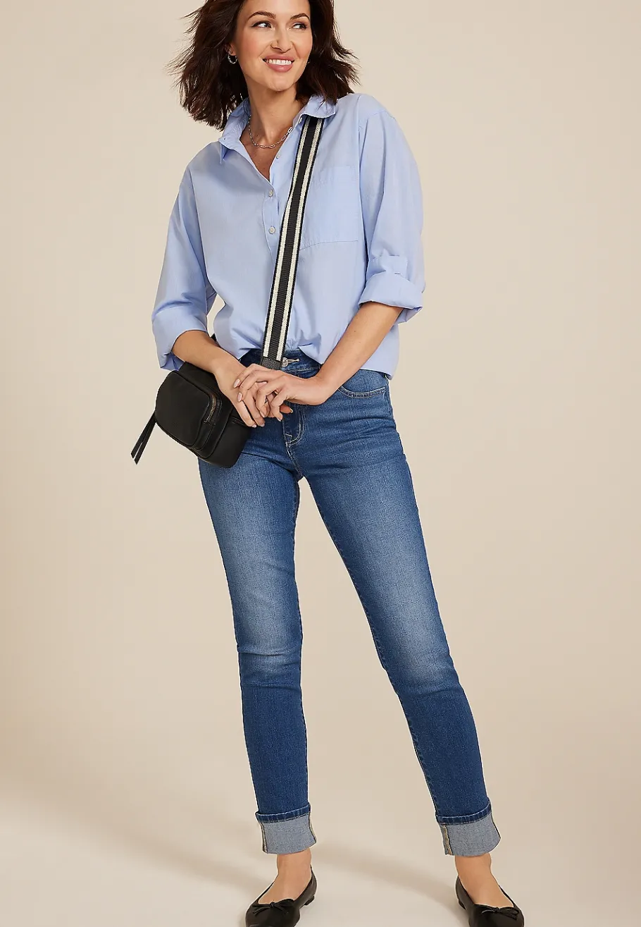 Maurices Straight Jeans|Ankle Jeans-m jeans by ™ Dark High Rise Cuff Hem Slim Straight Ankle Jean