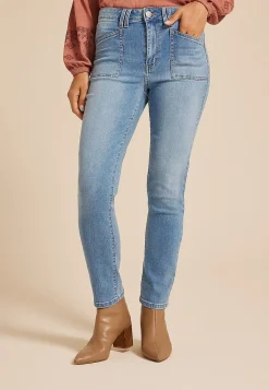 Maurices Straight Jeans|Straight Jeans-m jeans by ™ High Rise Slant Patch Pocket Slim Straight Ankle Jean