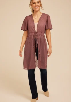 Maurices Sweaters Cardigans & Kimonos-Metallic Sparkle Tie Waist Kimono