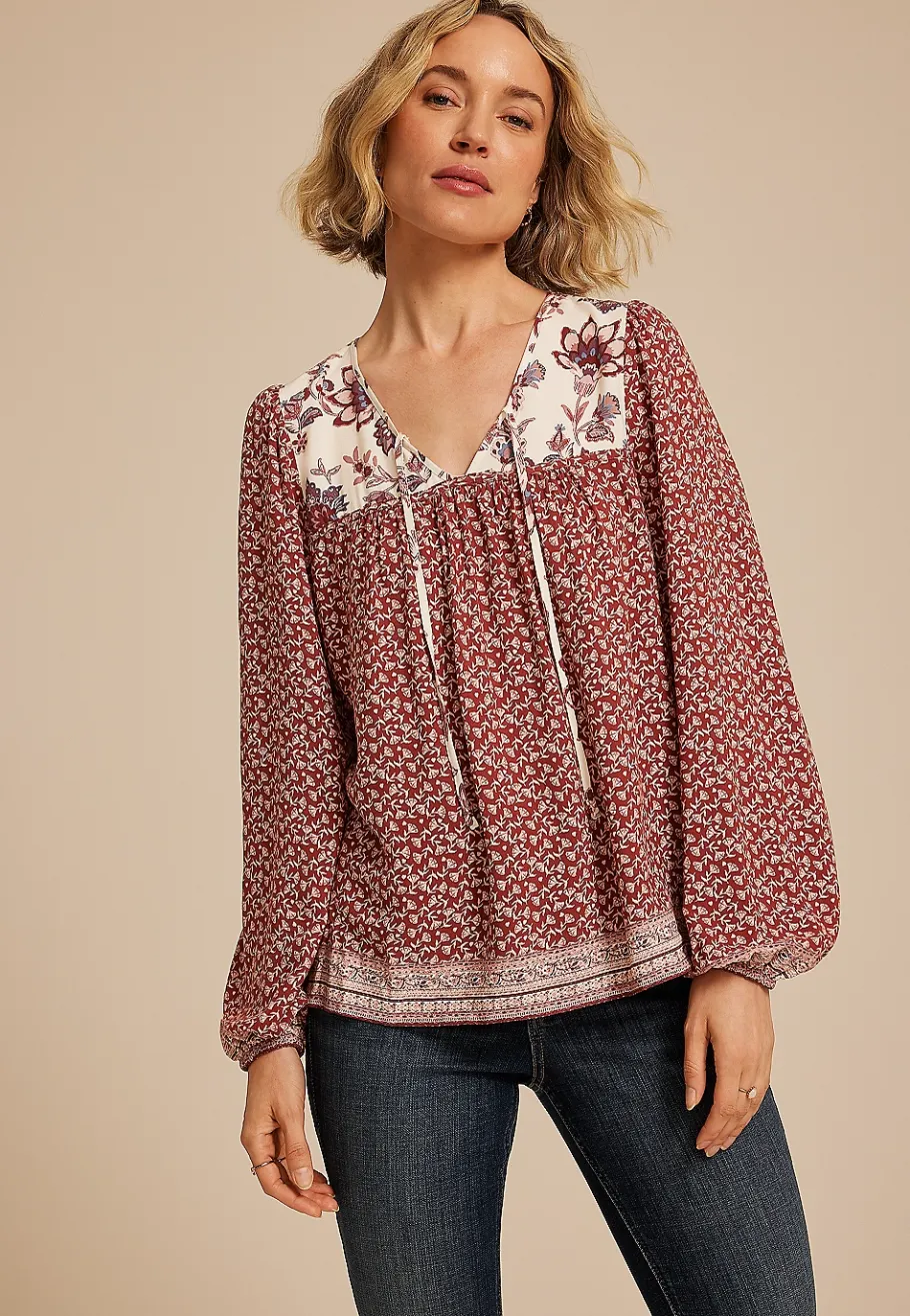 Maurices Shirts & Blouses-Mixed Floral Peasant Blouse