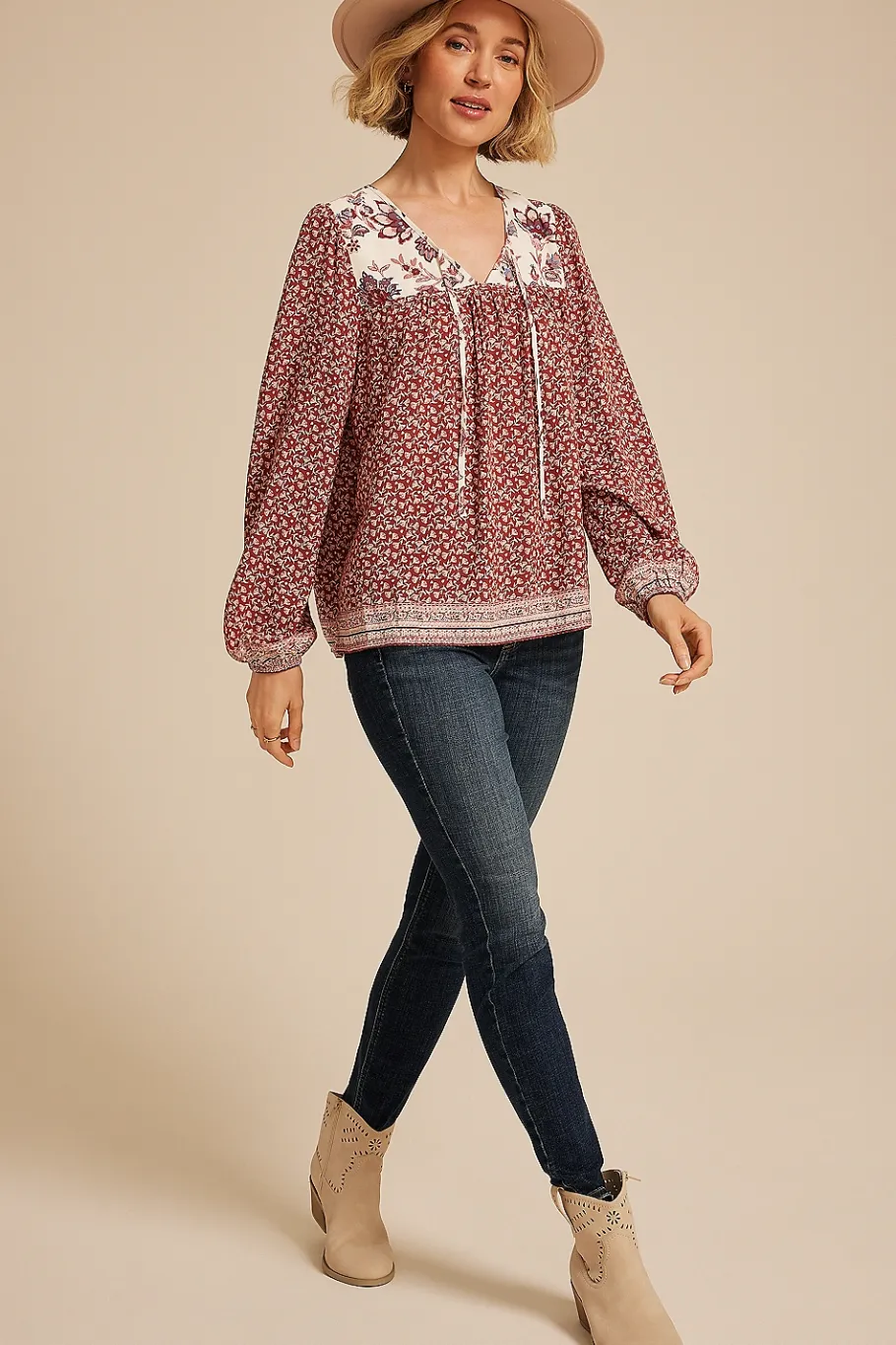 Maurices Shirts & Blouses-Mixed Floral Peasant Blouse