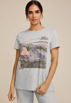 Maurices Tees|Graphics-Mountain Floral Embroidered Classic Fit Graphic Tee