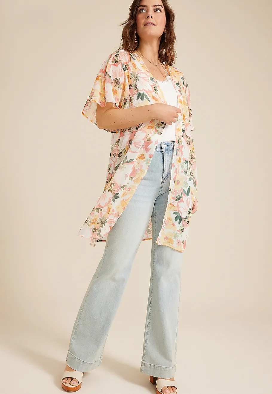 Maurices Sweaters Cardigans & Kimonos-Floral Kimono