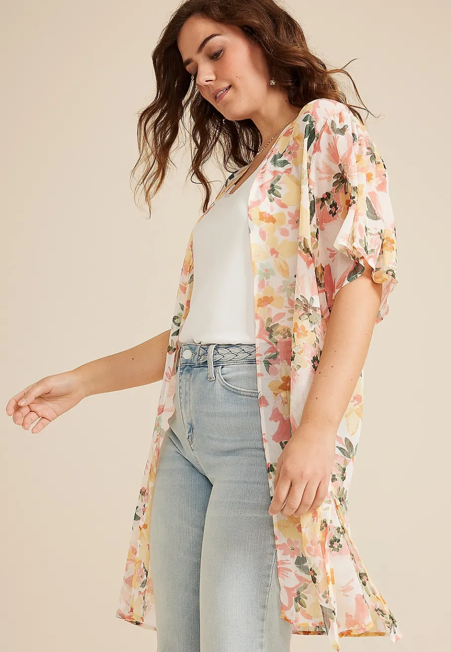 Maurices Sweaters Cardigans & Kimonos-Floral Kimono