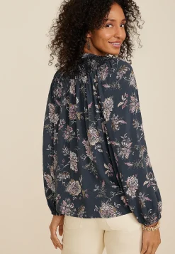 Maurices Shirts & Blouses-Navy Floral Peasant Blouse