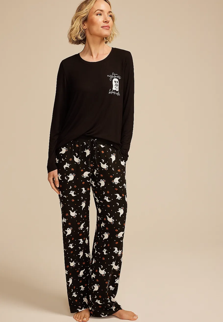 Maurices Pajamas|Pajamas-Nightmare Before Coffee Ghost Graphic Tee And Wide Leg Pajama Set