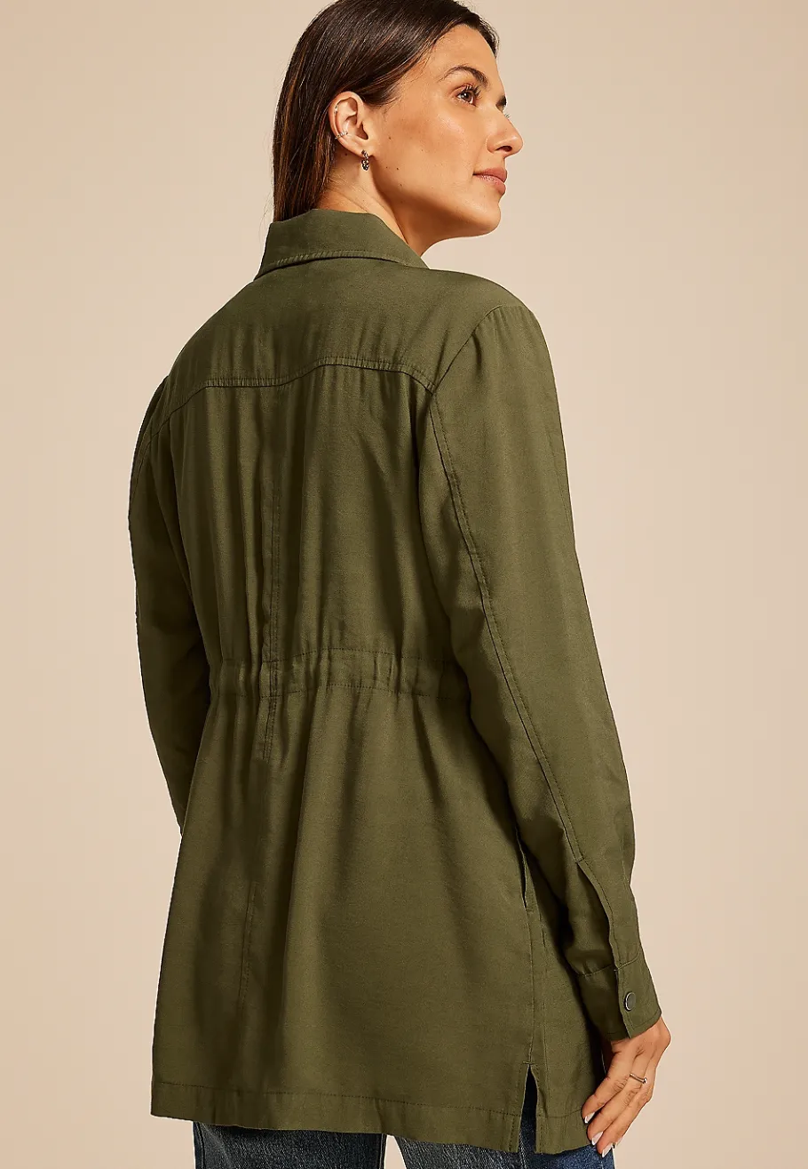 Maurices Jackets-Olive Twill Cinched Waist Jacket