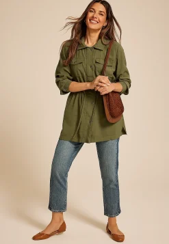 Maurices Jackets-Olive Twill Cinched Waist Jacket