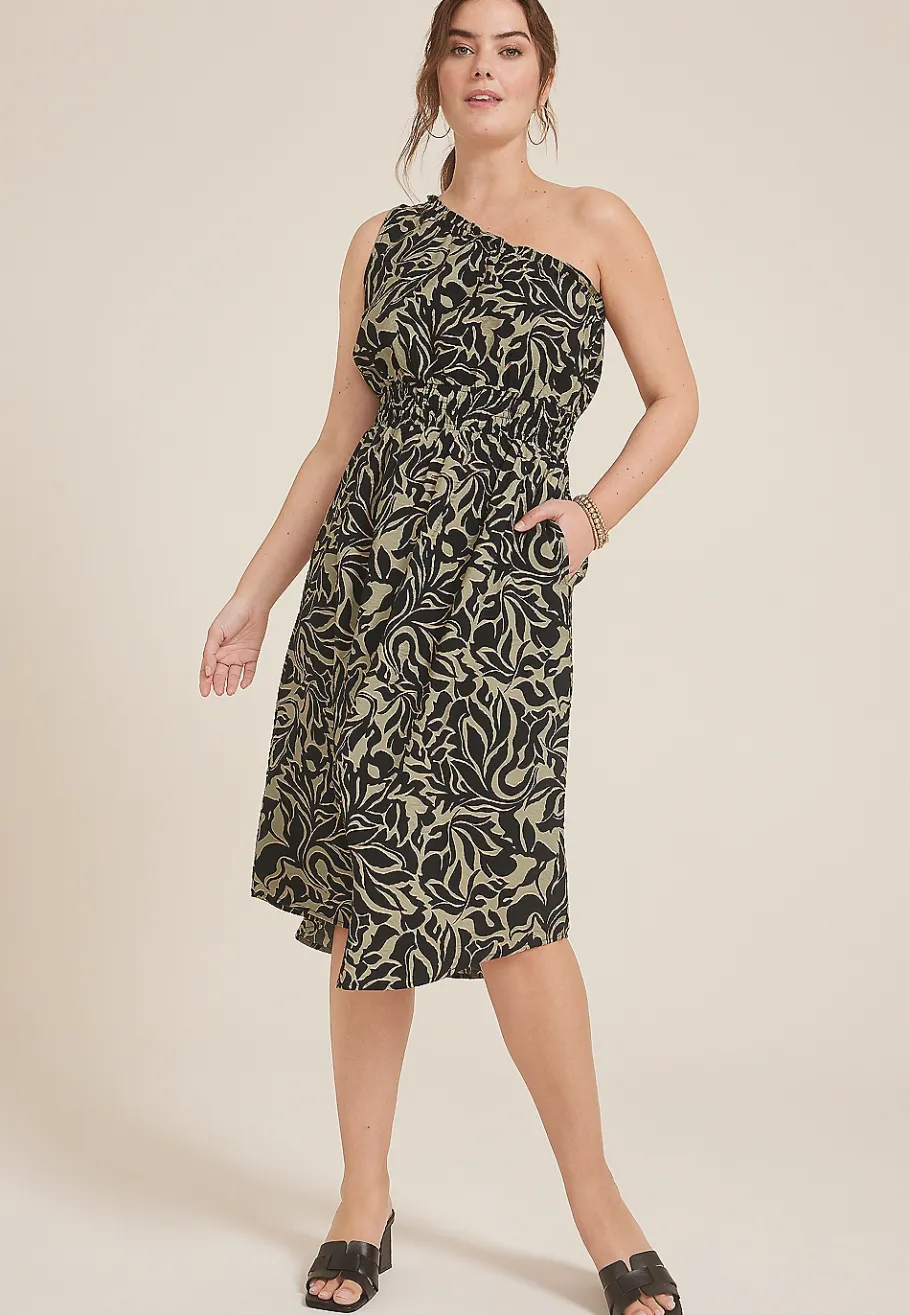 Maurices Wedding Guest & Cocktail Dresses-One Shoulder Printed Midi Dress