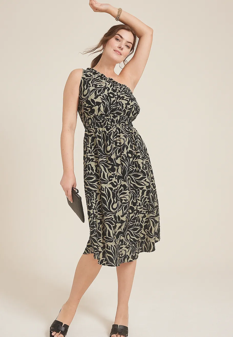 Maurices Wedding Guest & Cocktail Dresses-One Shoulder Printed Midi Dress