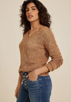 Maurices Sweaters Cardigans & Kimonos-Open Knit V Neck Sweater