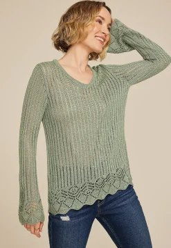 Maurices Sweaters Cardigans & Kimonos-Open Stitch Bell Sleeve Sweater