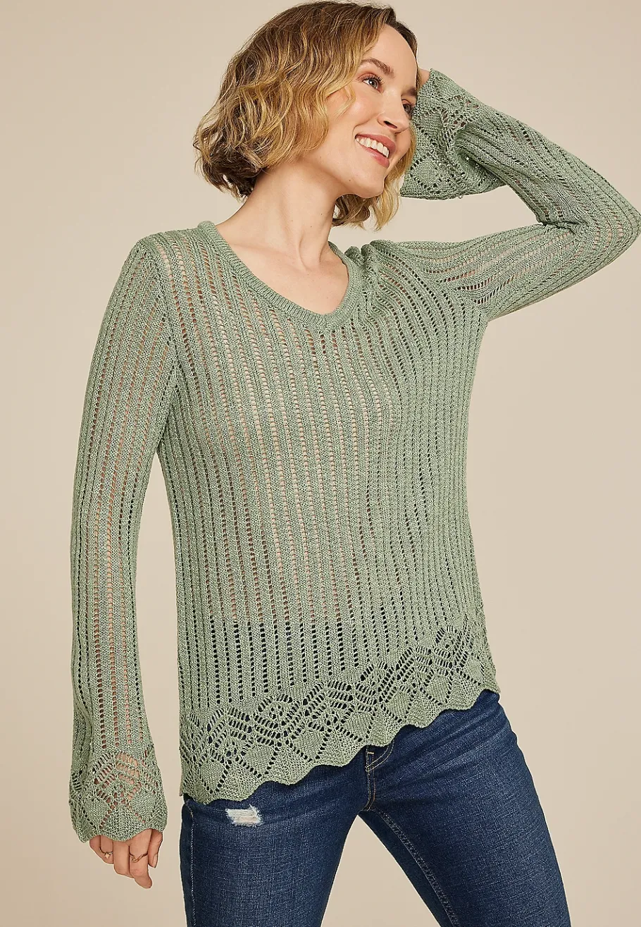 Maurices Sweaters Cardigans & Kimonos-Open Stitch Bell Sleeve Sweater