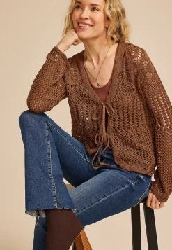 Maurices Sweaters Cardigans & Kimonos-Open Stitch Front Tie Cardigan