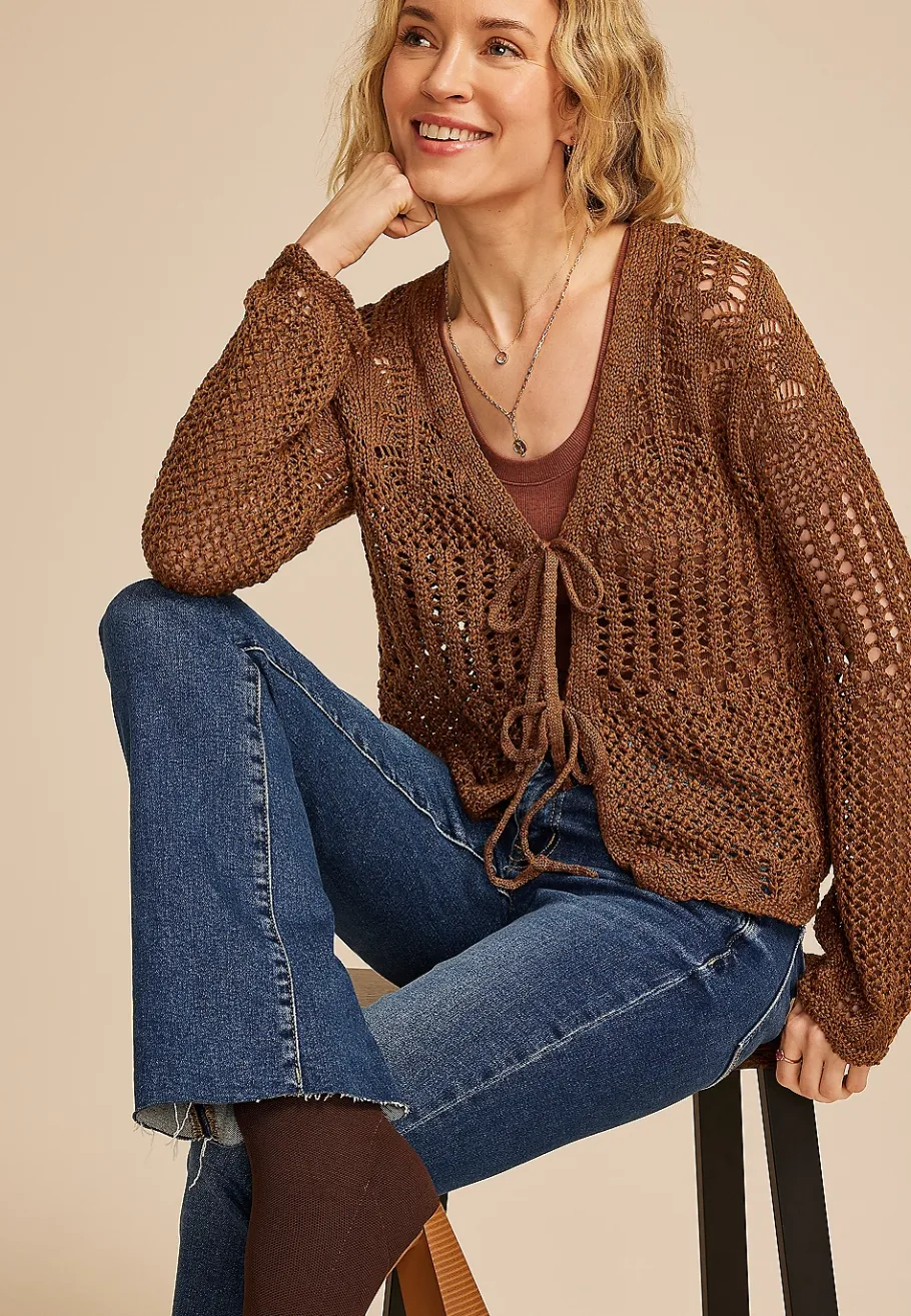 Maurices Sweaters Cardigans & Kimonos-Open Stitch Front Tie Cardigan