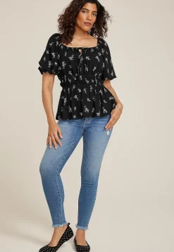 Maurices Shirts & Blouses-Paisley Tie Front Puff Sleeve Blouse