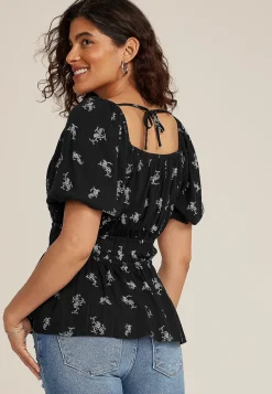 Maurices Shirts & Blouses-Paisley Tie Front Puff Sleeve Blouse