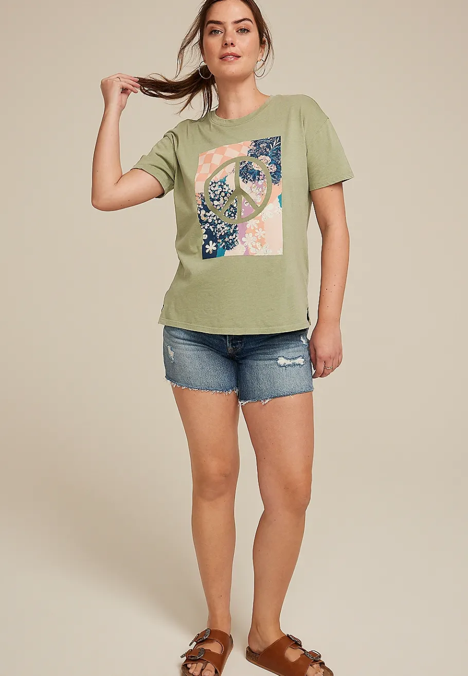 Maurices Tees|Graphics-Patchwork Peace Sign Relaxed Fit Graphic Tee