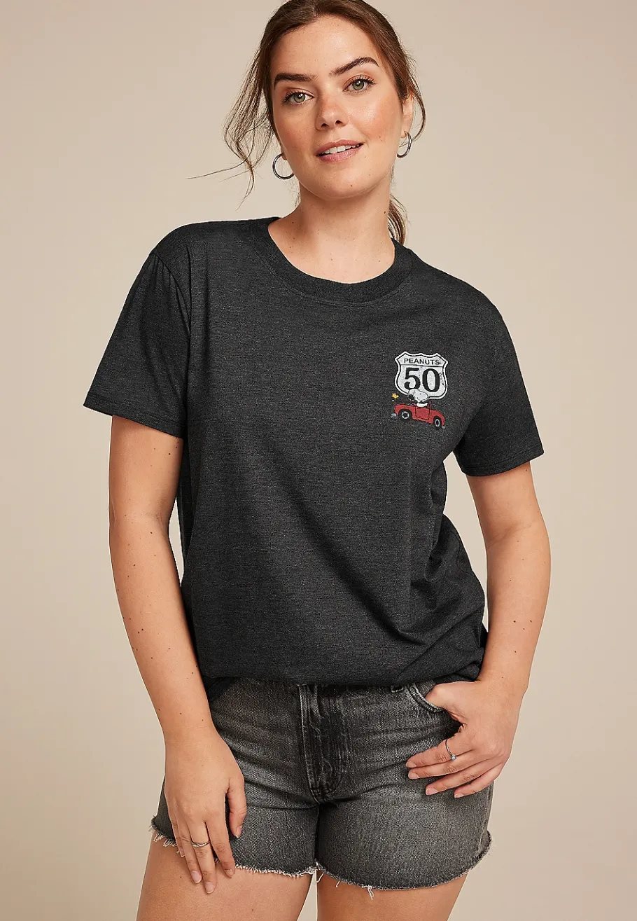 Maurices Tees|Graphics-Peanuts Road Trip Oversized Fit Graphic Tee