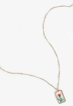 Maurices Necklaces|Matching Sets-Pink And Turquoise Pressed Flower Pendant Necklace