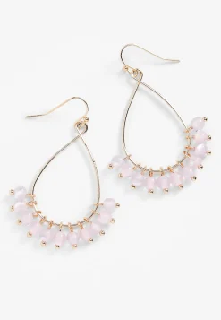 Maurices Earrings-Pink Beaded Teardrop Earrings