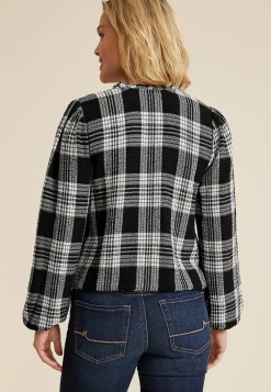 Maurices Shirts & Blouses-Plaid Bubble Hem Long Sleeve Blouse