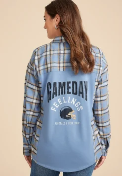 Maurices Plaid & Button Down Shirts|Graphics-Plaid Game Day Graphic Back Oversized Button Down Shirt