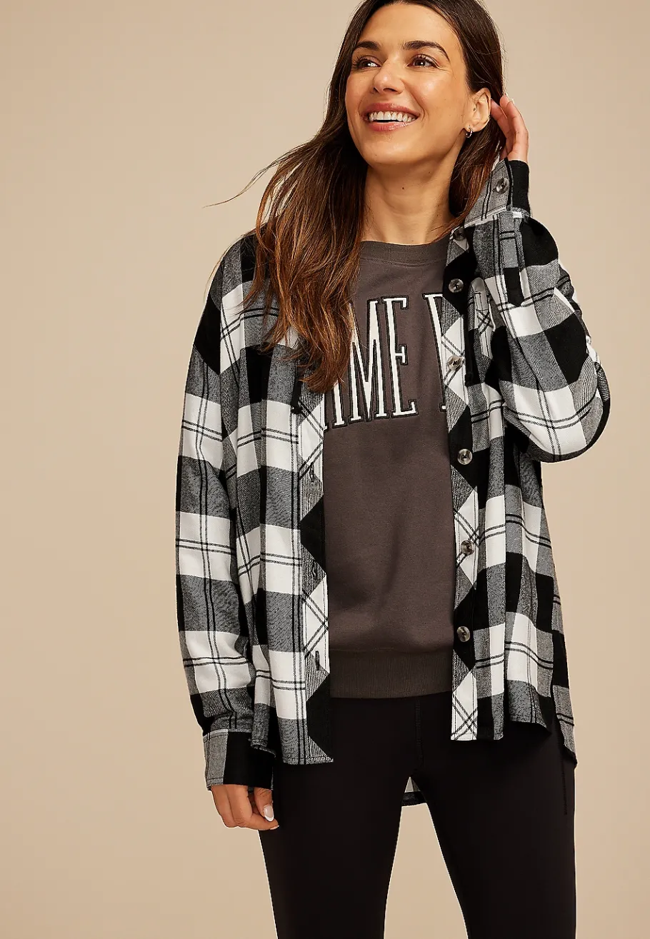 Maurices Plaid & Button Down Shirts-Plaid Hooded Boyfriend Button Down Shirt