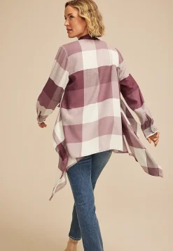 Maurices Sweaters Cardigans & Kimonos-Plaid Open Front Waterfall Cardigan