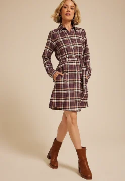 Maurices Work Dresses-Plaid Tie Waist Long Sleeve Shirt Dress