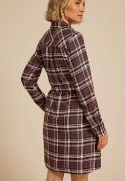 Maurices Work Dresses-Plaid Tie Waist Long Sleeve Shirt Dress