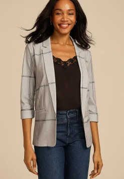Maurices Blazers-Plaid Versa 3/4 Sleeve Blazer
