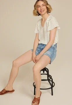 Maurices Shirts & Blouses-Pleated Shoulder Short Sleeve Flutter Sleeve Blouse