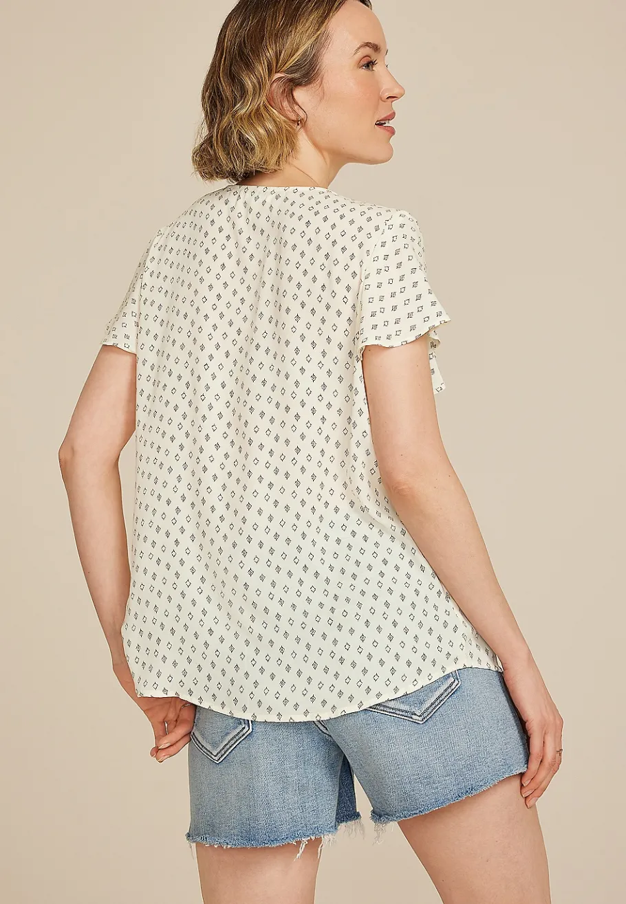 Maurices Shirts & Blouses-Pleated Shoulder Short Sleeve Flutter Sleeve Blouse