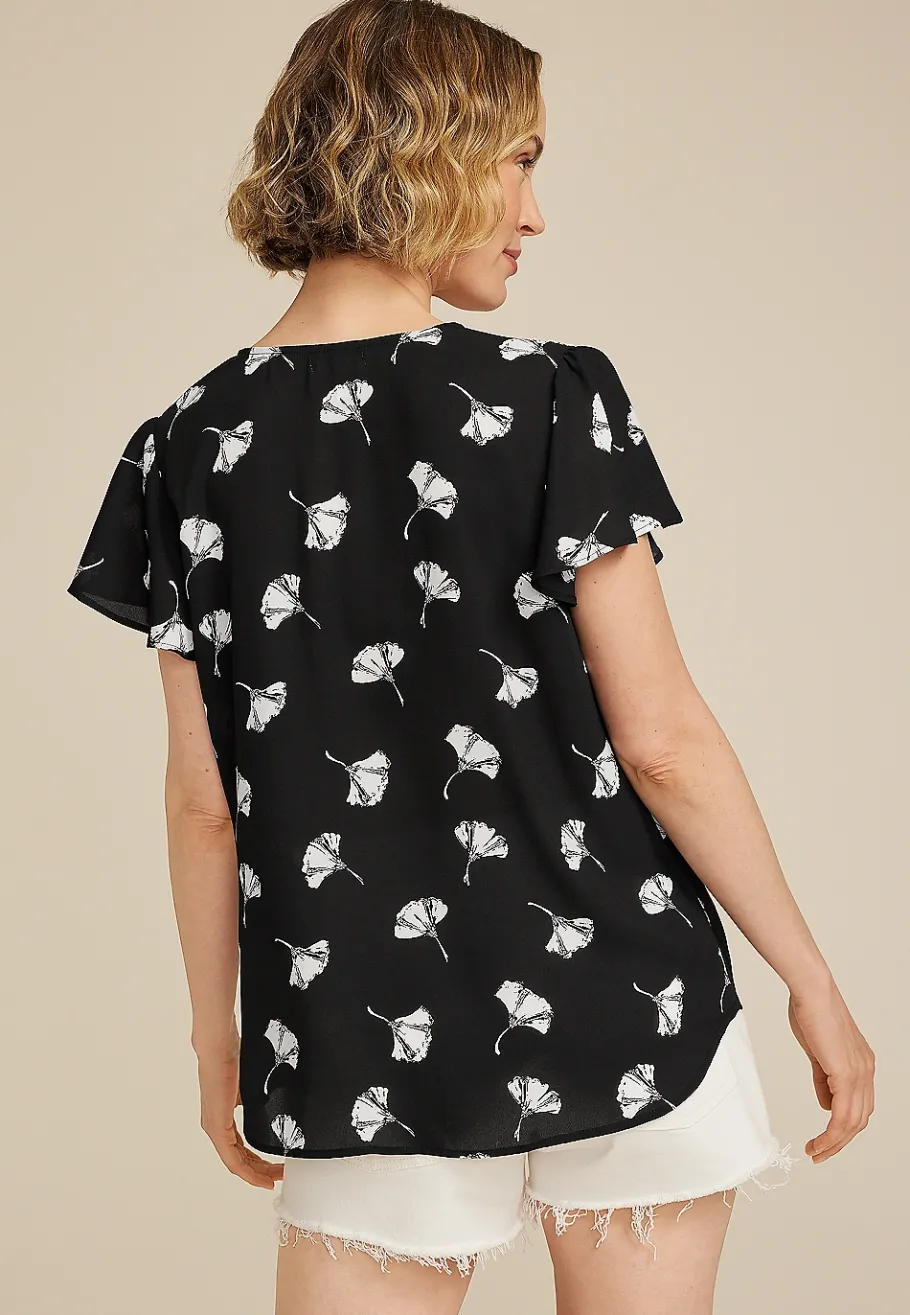 Maurices Shirts & Blouses-Pleated Shoulder Short Sleeve Flutter Sleeve Blouse