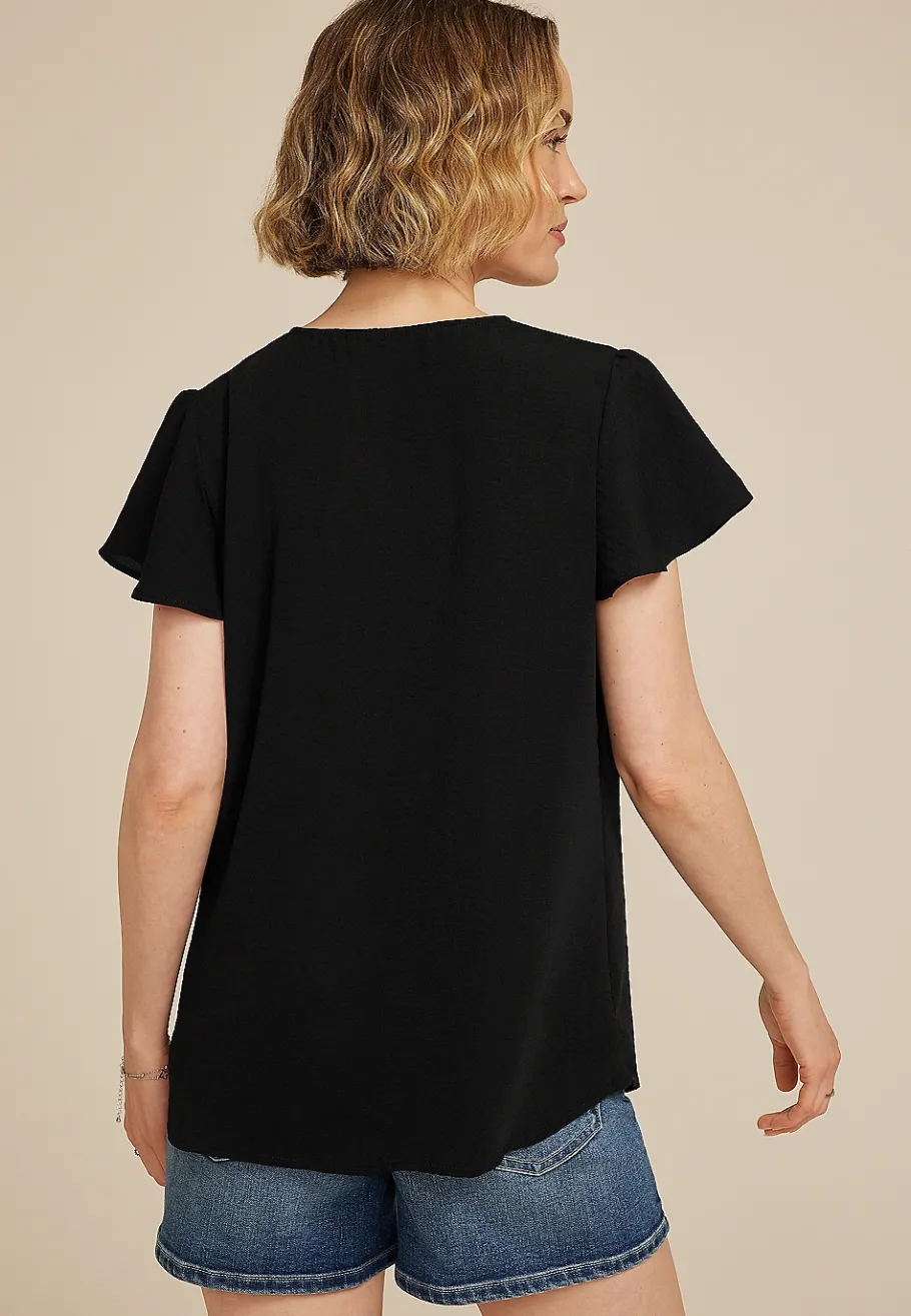 Maurices Shirts & Blouses-Pleated Shoulder Short Sleeve Flutter Sleeve Blouse