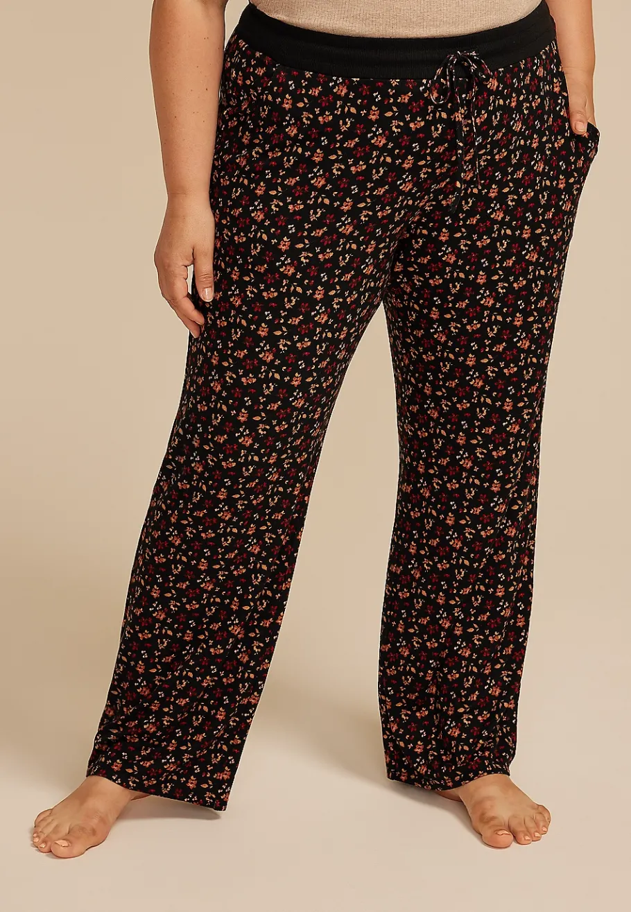 Maurices Plus Pajamas-Plus Size Ditsy Floral Wide Leg Pajama Pants