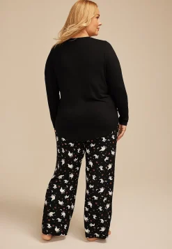 Maurices Plus Pajamas-Plus Size Nightmare Before Coffee Ghost Graphic Tee And Wide Leg Pajama Set