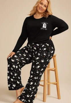 Maurices Plus Pajamas-Plus Size Nightmare Before Coffee Ghost Graphic Tee And Wide Leg Pajama Set