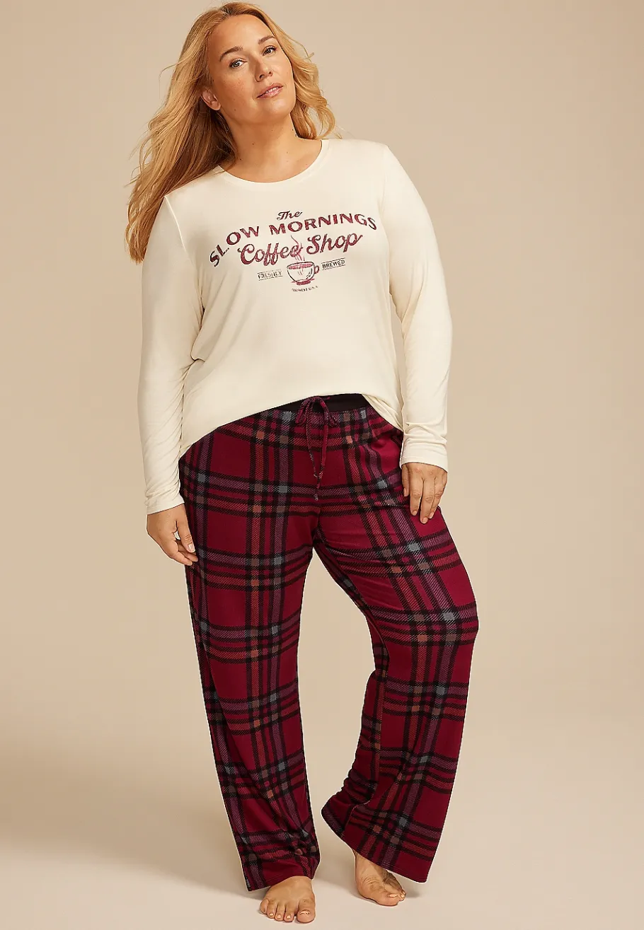 Maurices Plus Pajamas-Plus Size Slow Mornings Coffee Graphic Tee And Wide Leg Pajama Set