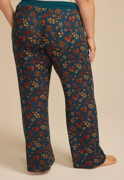 Maurices Plus Pajamas-Plus Size Teal Fall Leaves Wide Leg Pajama Pants