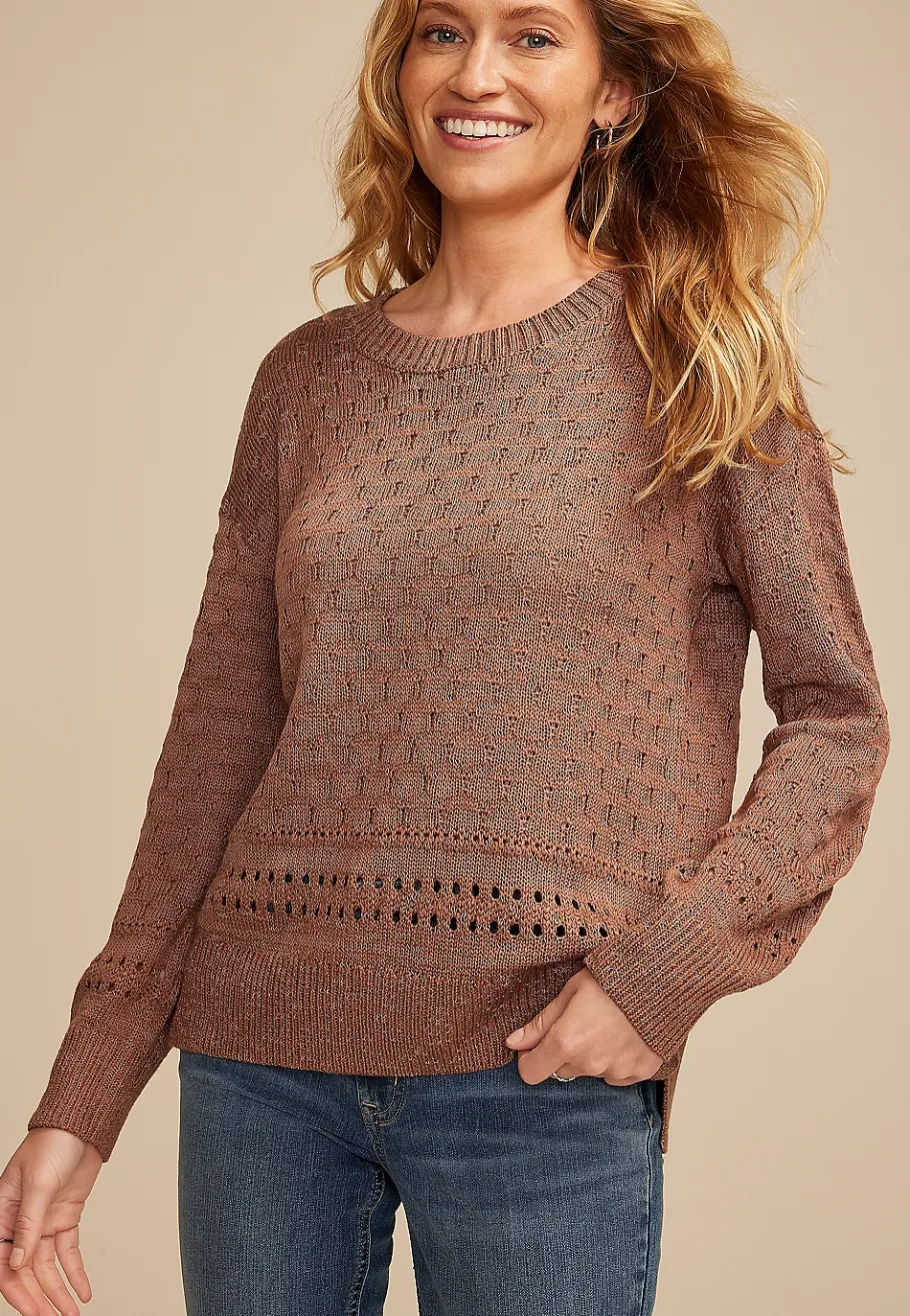 Maurices Sweaters Cardigans & Kimonos-Pointelle Crew Neck Sweater