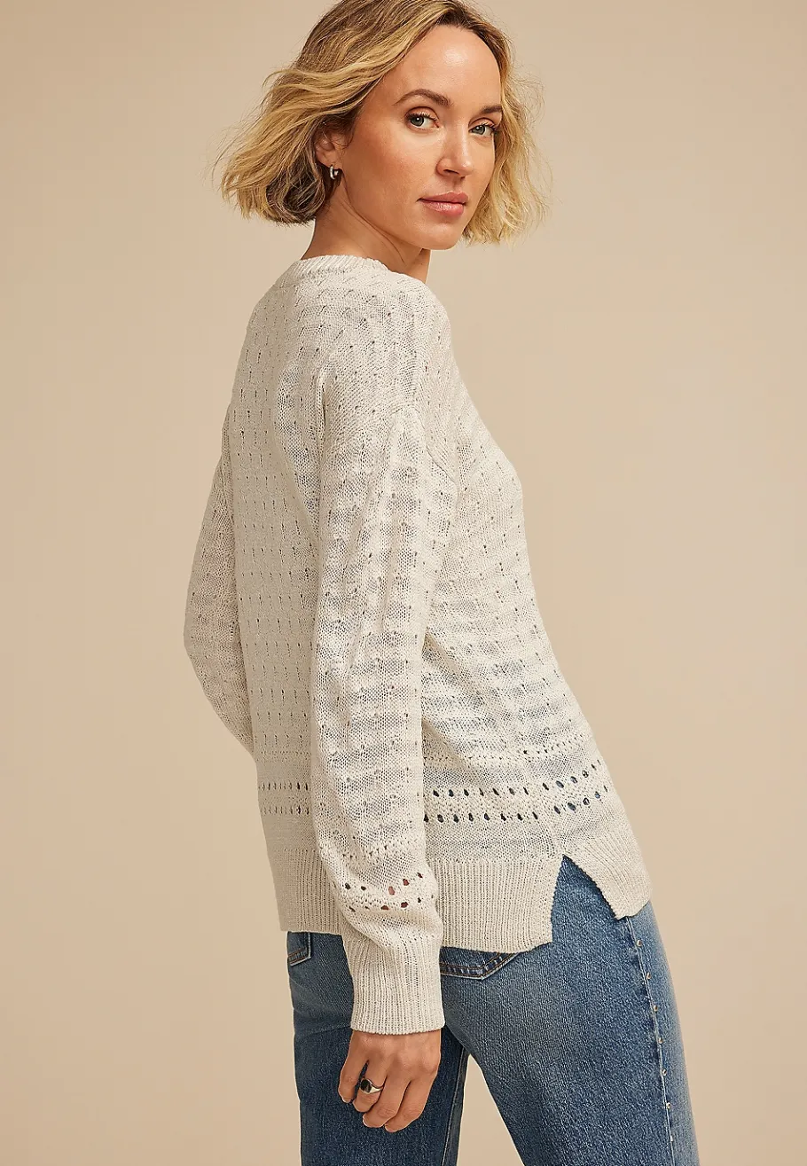 Maurices Sweaters Cardigans & Kimonos-Pointelle Crew Neck Sweater