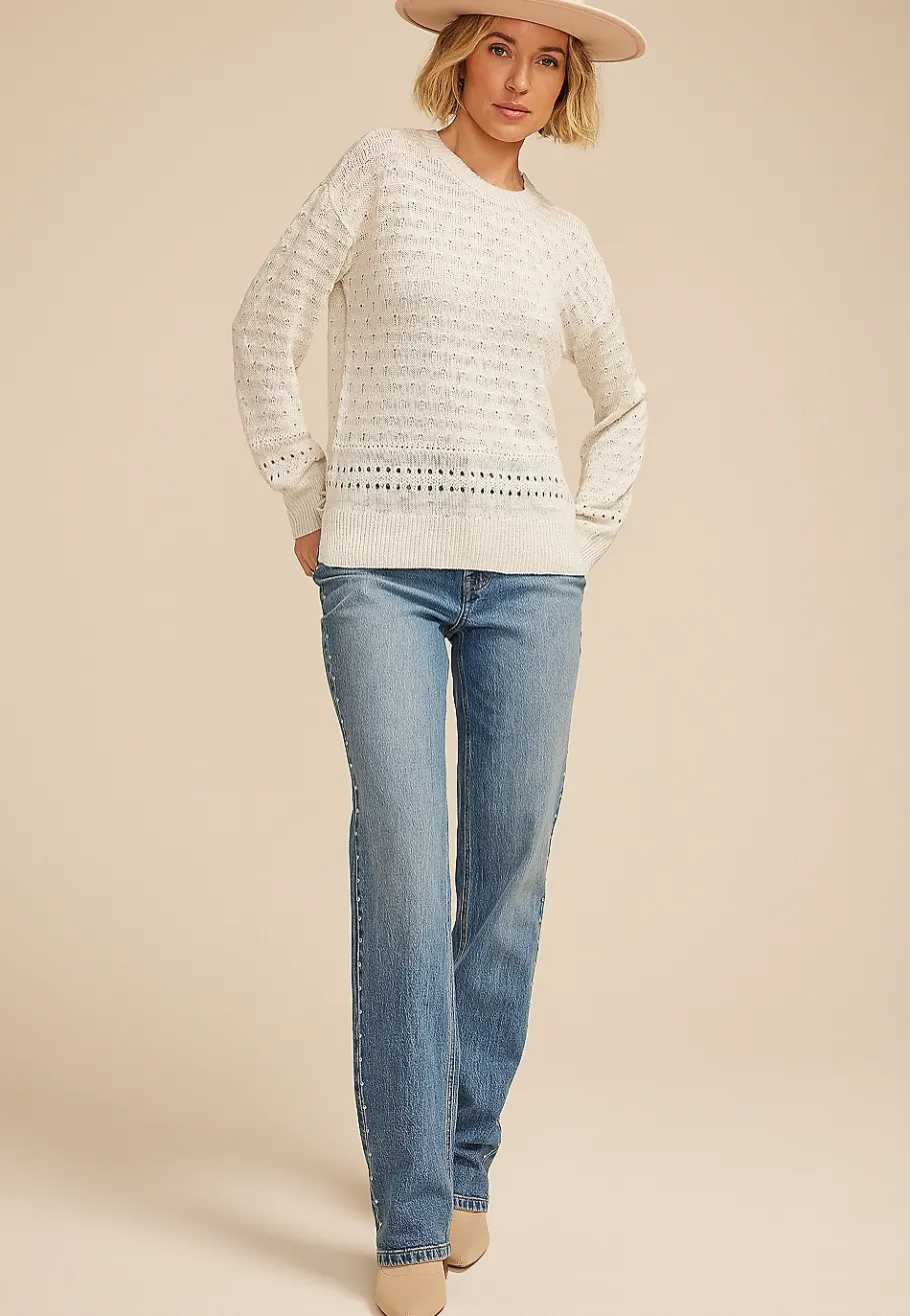 Maurices Sweaters Cardigans & Kimonos-Pointelle Crew Neck Sweater