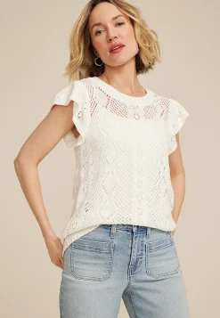Maurices Sweaters Cardigans & Kimonos-Pointelle Flutter Sleeve Sweater Top