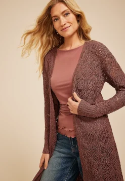 Maurices Sweaters Cardigans & Kimonos-Pointelle Open Front Cardigan
