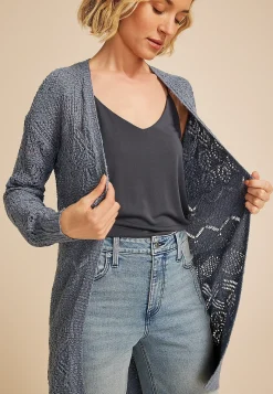 Maurices Sweaters Cardigans & Kimonos-Pointelle Open Front Cardigan