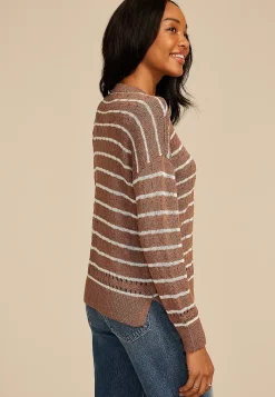 Maurices Sweaters Cardigans & Kimonos-Pointelle Striped Crew Neck Sweater