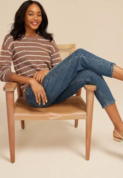 Maurices Sweaters Cardigans & Kimonos-Pointelle Striped Crew Neck Sweater